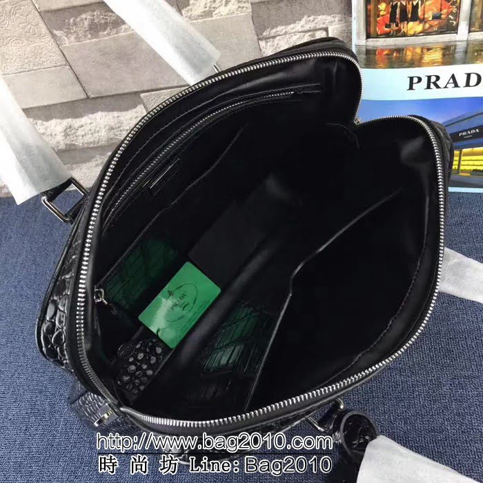 普拉達PRADA原單 2VE368-5黑色原單鱷魚紋PRADA男士商務公事包 PHY1428
